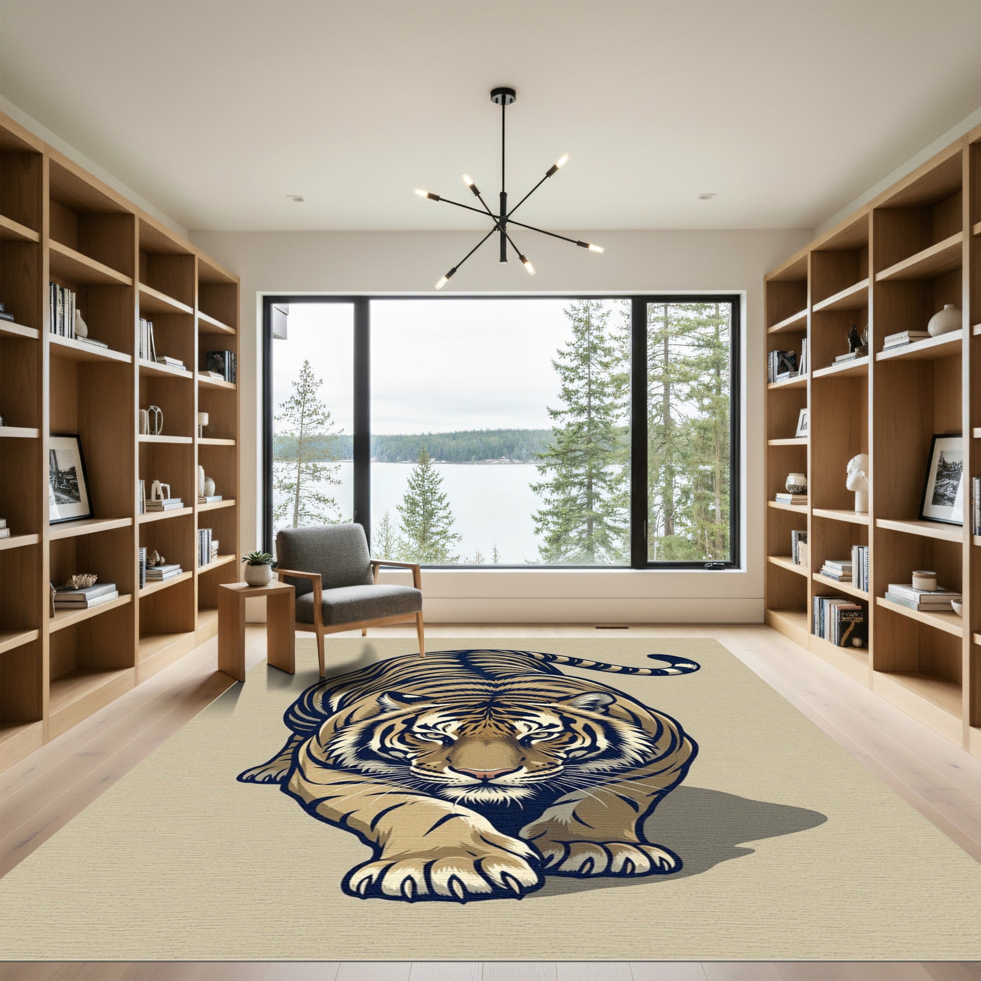 Striking Realistic Tiger Stalking Area Rug