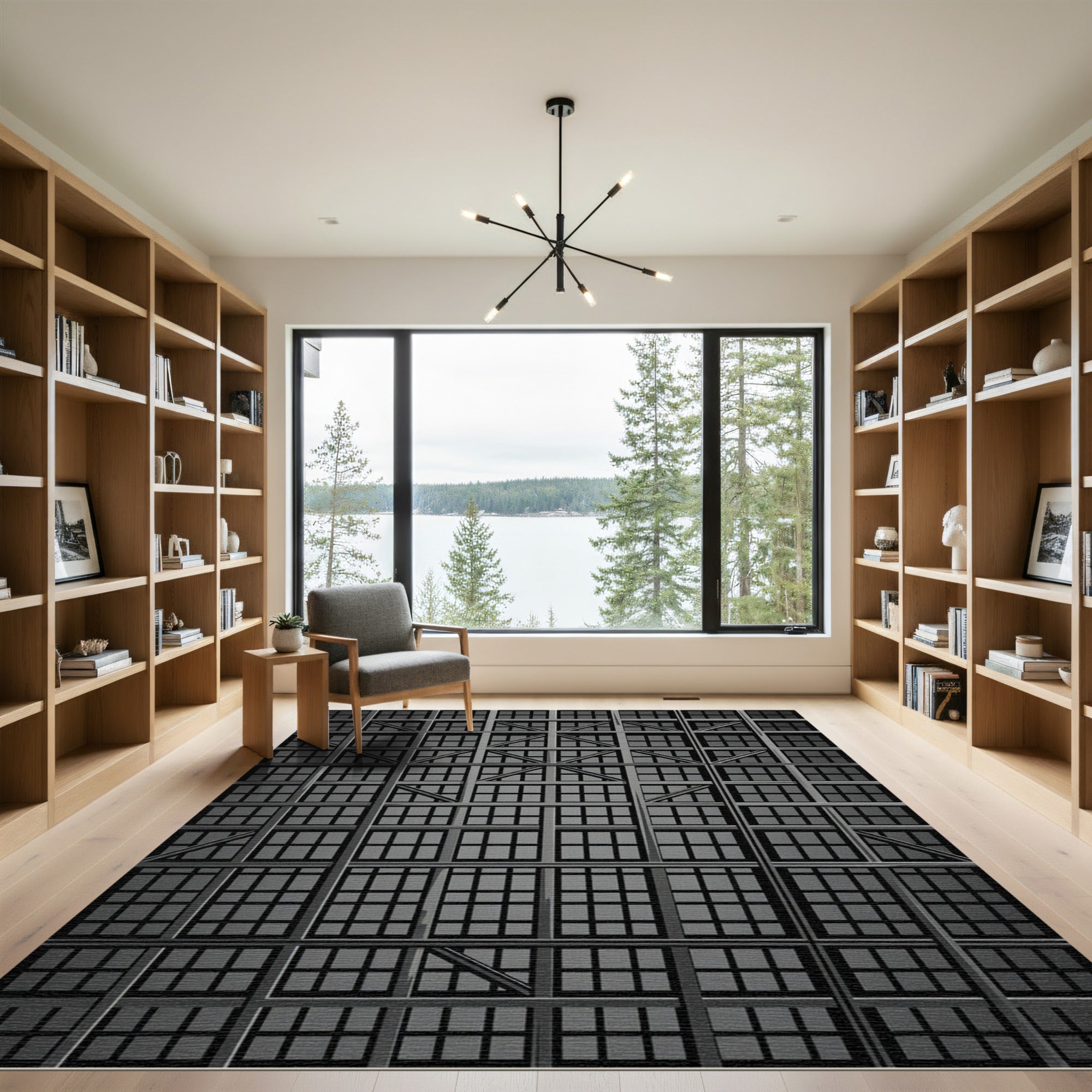 Gray Industrial Grid Structure Rug