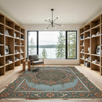 Vintage Sage Teal Floral Medallion Rug