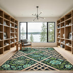 Teal Lattice Chrysanthemum Floral Trellis Rug