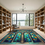 Gothic Teal Floral Archway Glass Rug