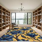 Deep Blue Magnolia Botanical Gold Rug