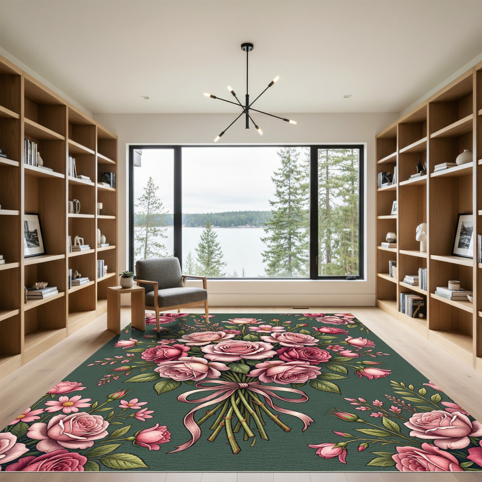 Romantic Pink Rose Bouquet Illustration Rug