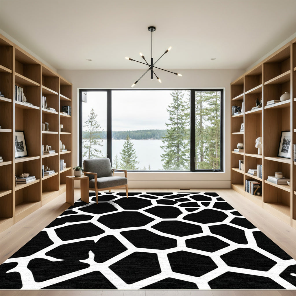 Bold Black and White Giraffe Geo Rug