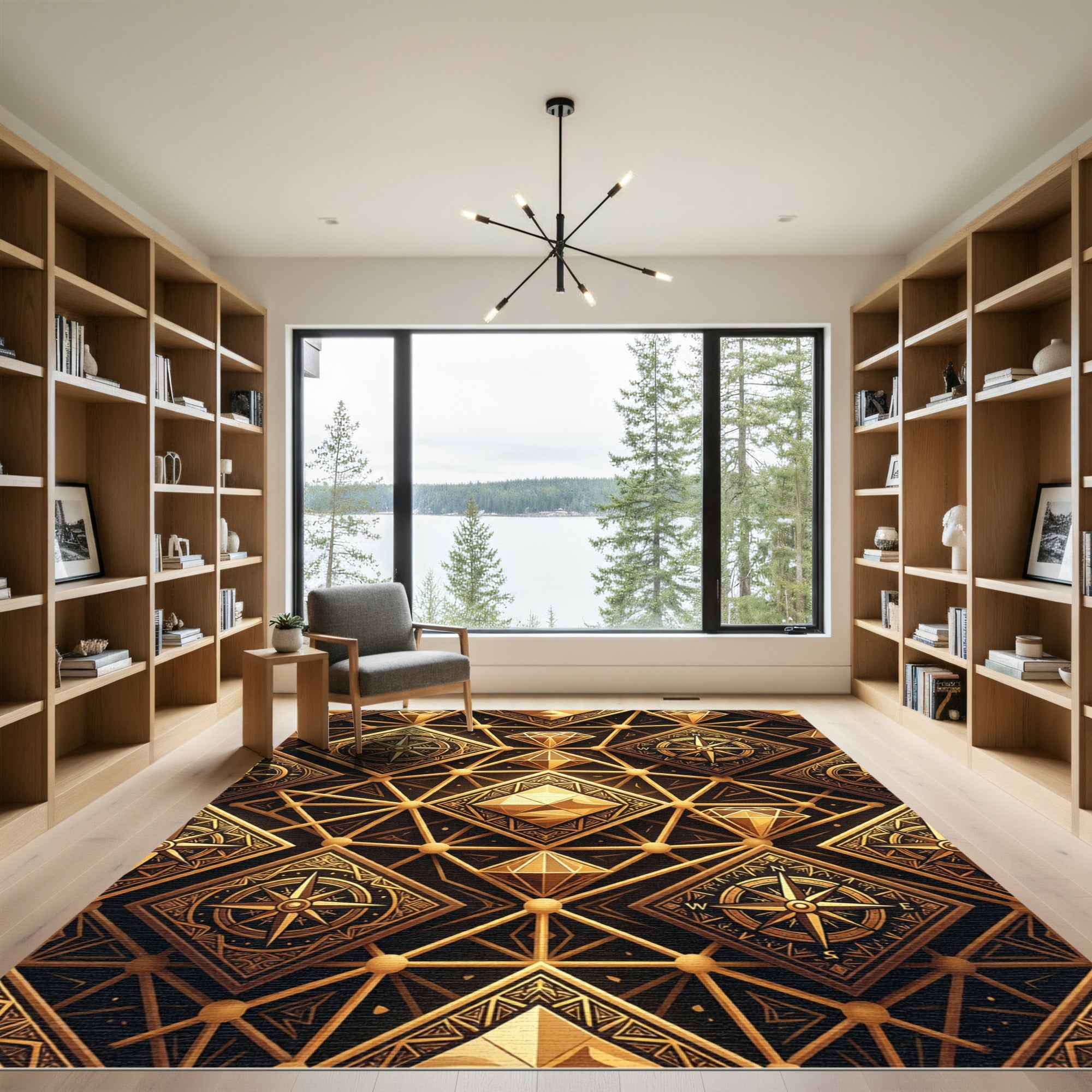 Golden Diamond Compass Geometric Rug