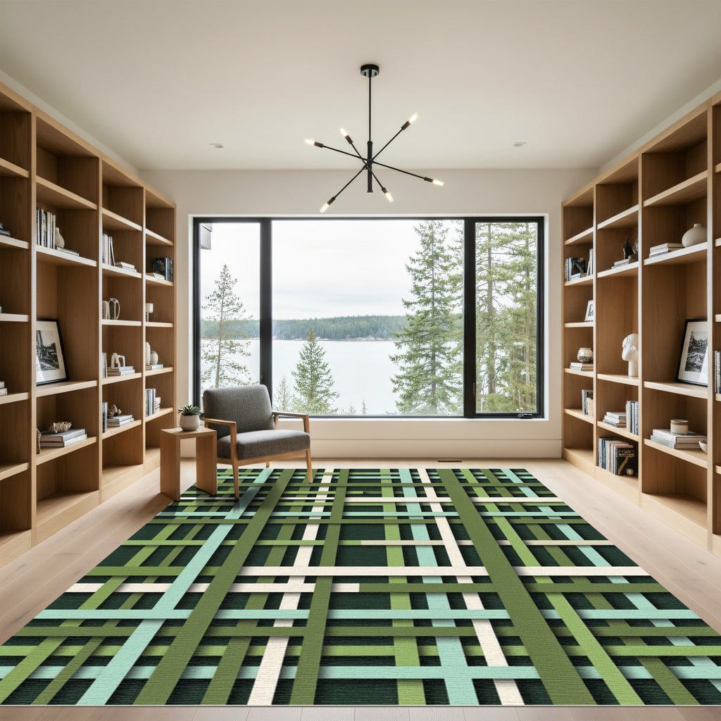 Green Intersecting Lines Weave Rug