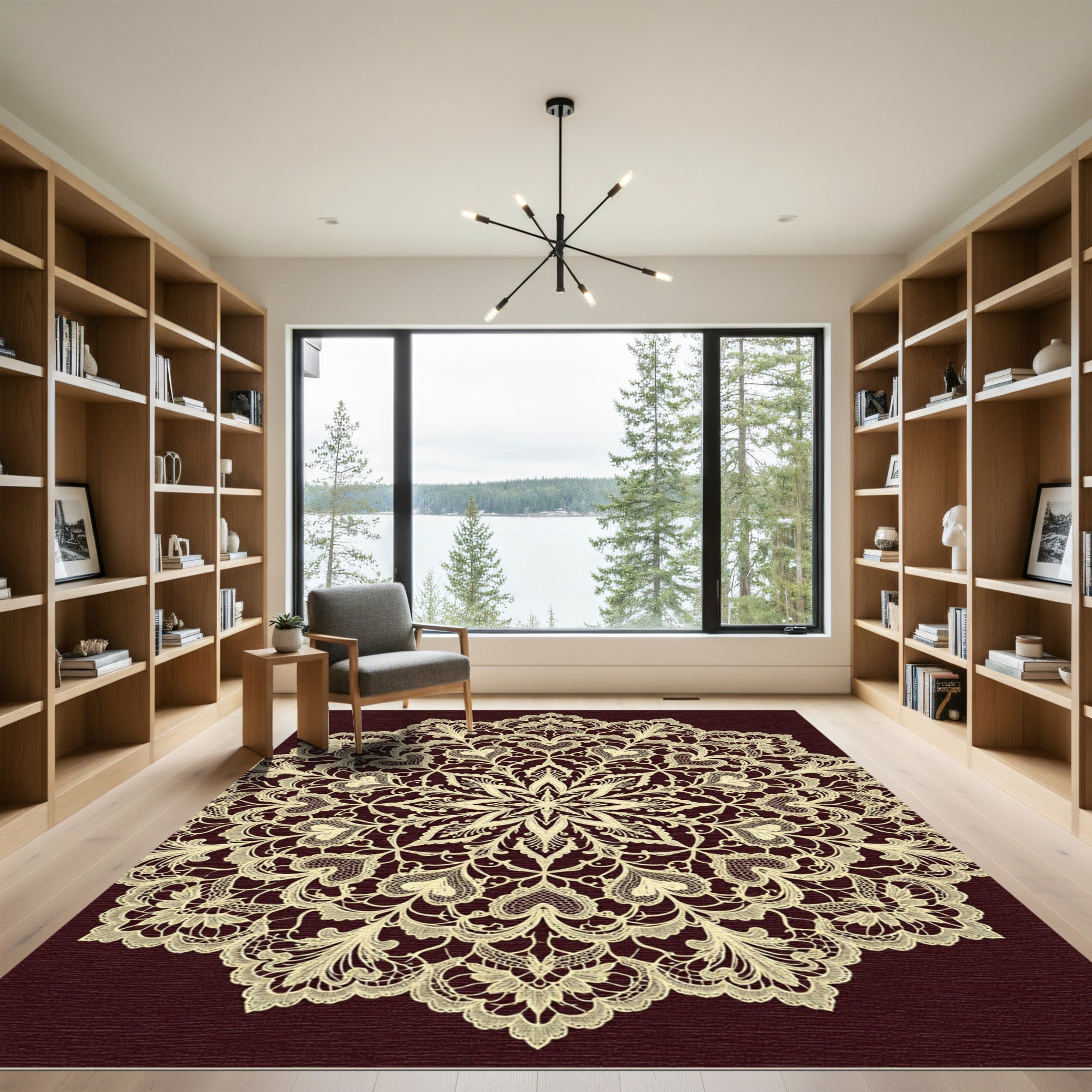 Cream Lace Floral Heart Medallion Rug