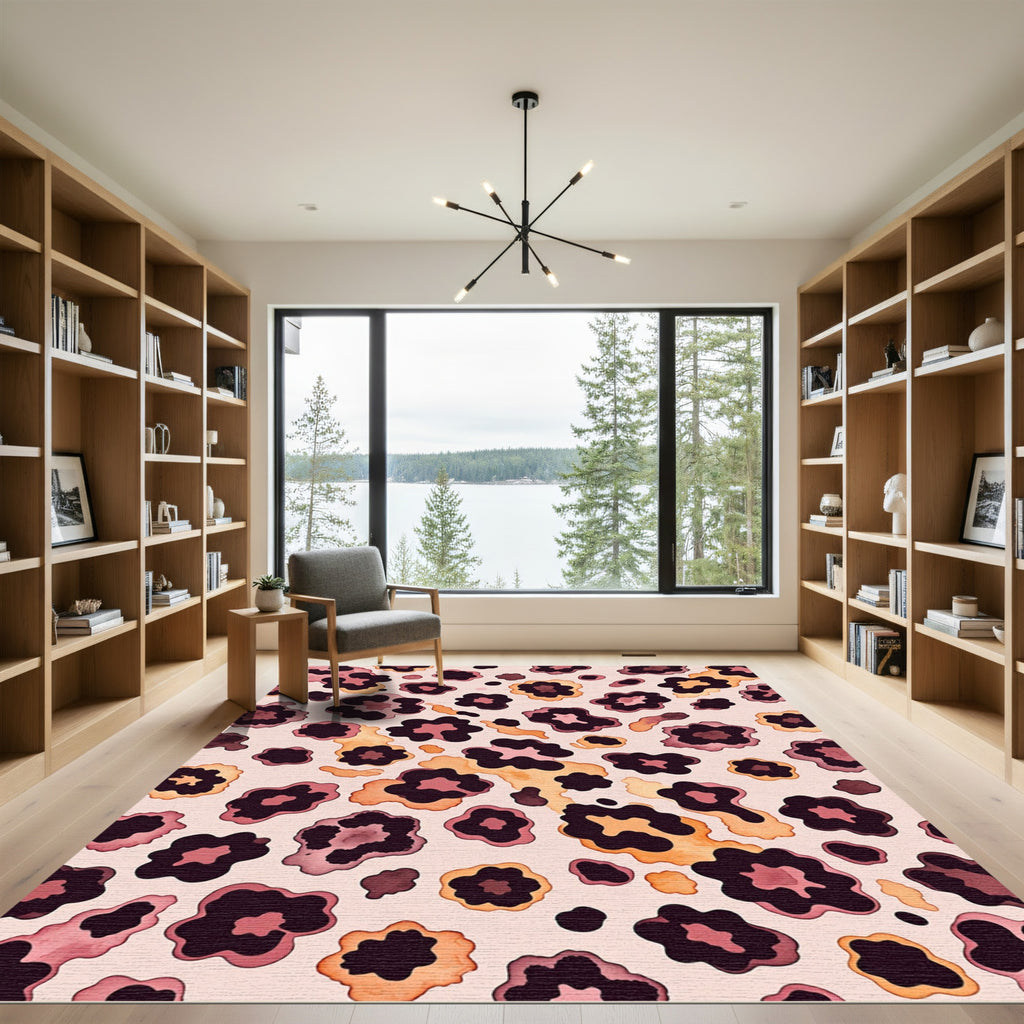 Modern Blush and Ochre Leopard Spot Rug