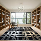 Metallic Silver and Bronze Grid Intersection Rug
