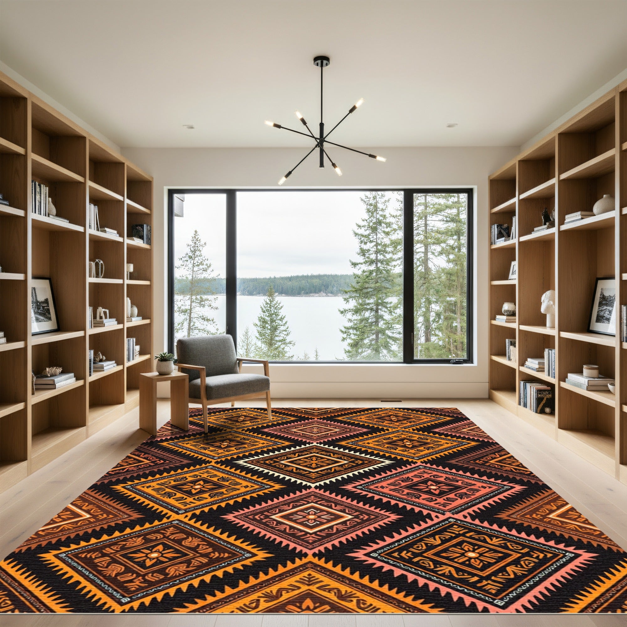 Orange Peach Diamond Tribal Rug