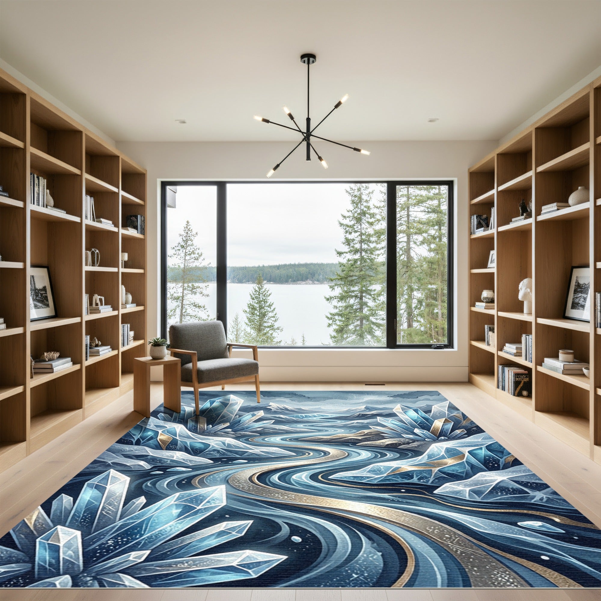 Icy Blue Crystal River Landscape Rug