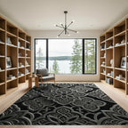 Intricate Silver Arabesque Floral Pattern Rug