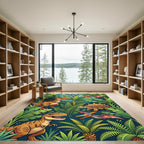 Vibrant Tropical Jungle Dinosaur Scene Rug