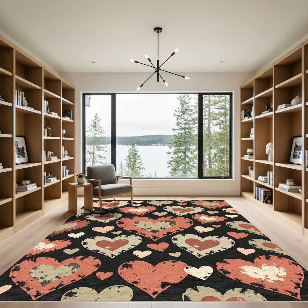 Distressed Terracotta Hearts Charcoal Background Rug