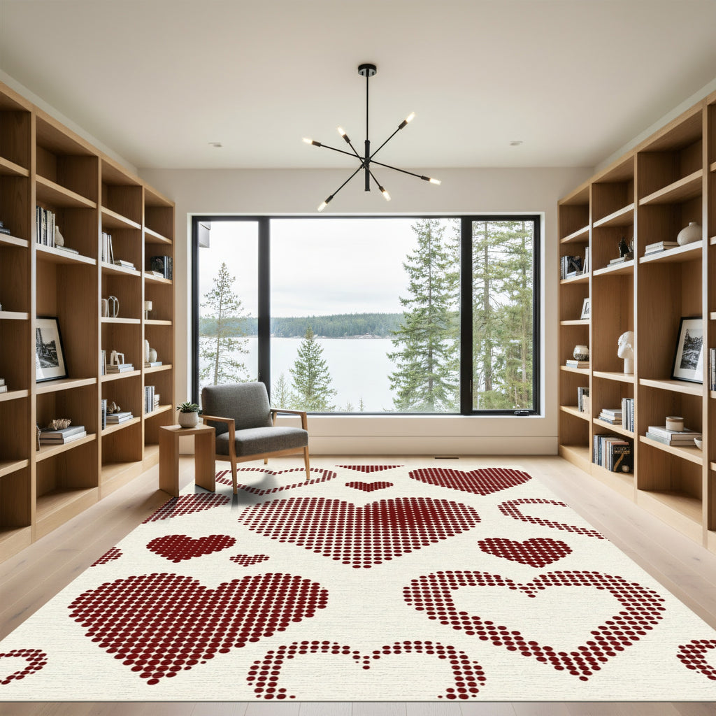 Pixelated Maroon Heart Halftone Art Rug