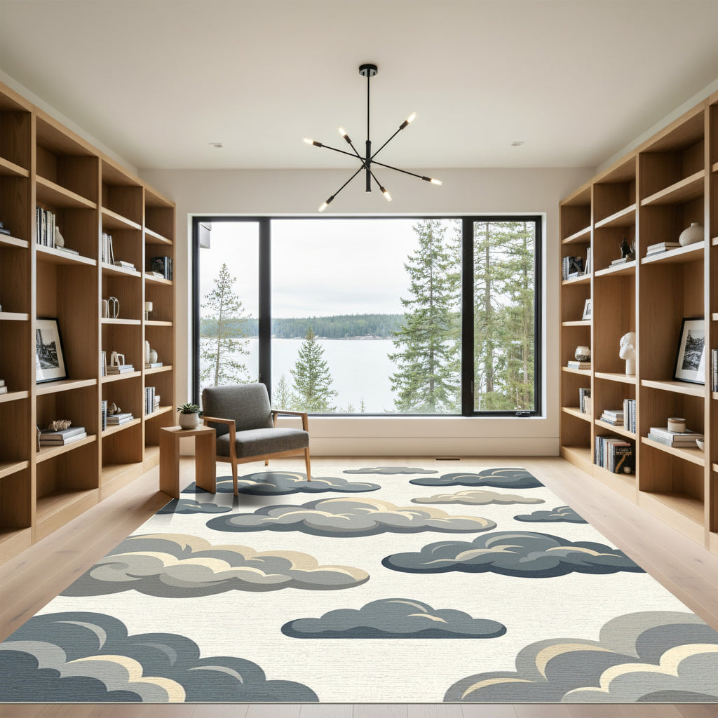 Whimsical Gray Cloudy Sky Illustration Rug