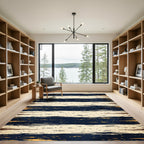 Midnight Blue and Cream Brushstroke Stripe Rug