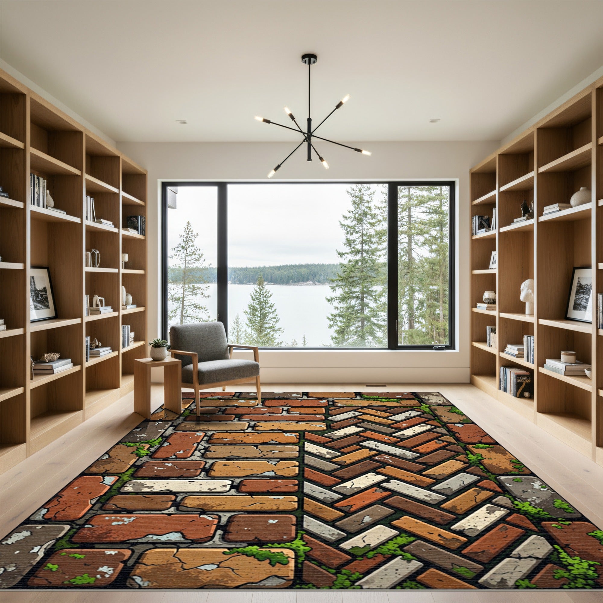 Rustic Earthy Brick Herringbone Composite Rug