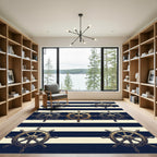 Navy and Cream Nautical Ship Wheel Rug