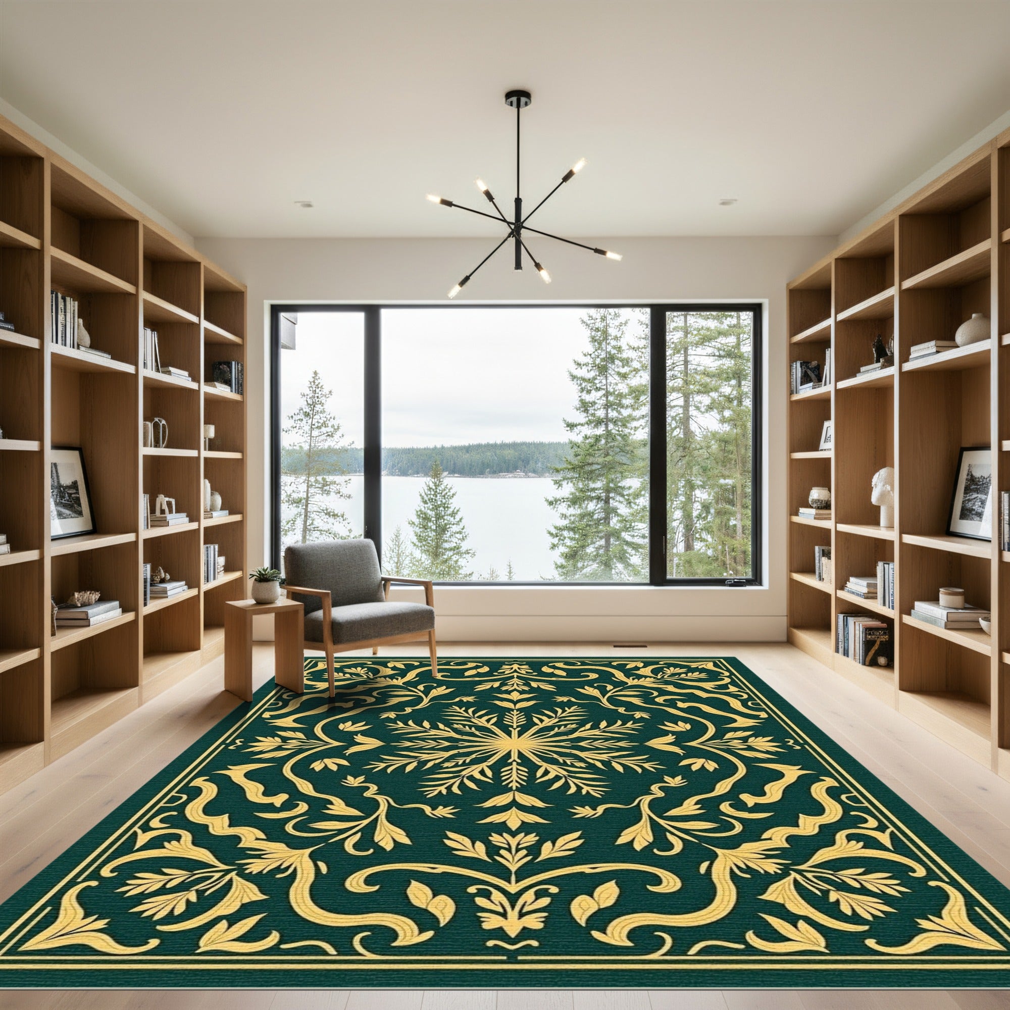 Emerald Gold Detailed Floral Medallion Rug