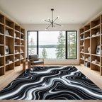 Monochrome Liquid Marble Swirl Rug