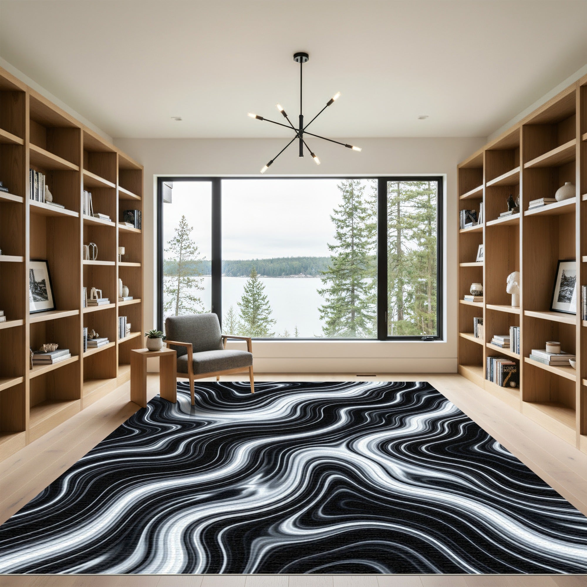 Monochrome Liquid Marble Swirl Rug
