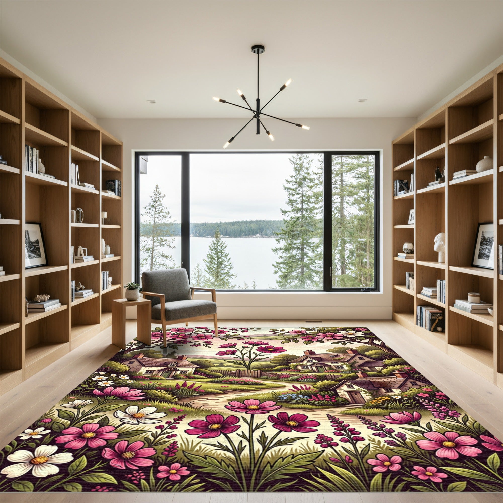 Enchanted Pink Floral Cottage Garden Rug