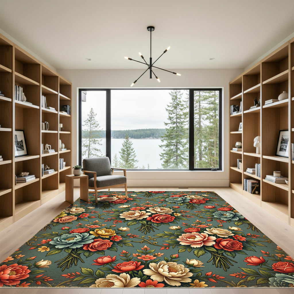 Elegant Sage Floral Bouquet Tapestry Rug