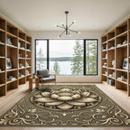 Elegant Golden Lotus Floral Medallion Rug