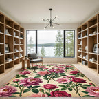 Vintage Romantic Pink Rose Floral Garden Rug