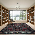 Ornate Crimson Sea Life Medallion Rug