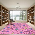 Pink Schoolbook Pencil Swirls Composition Rug