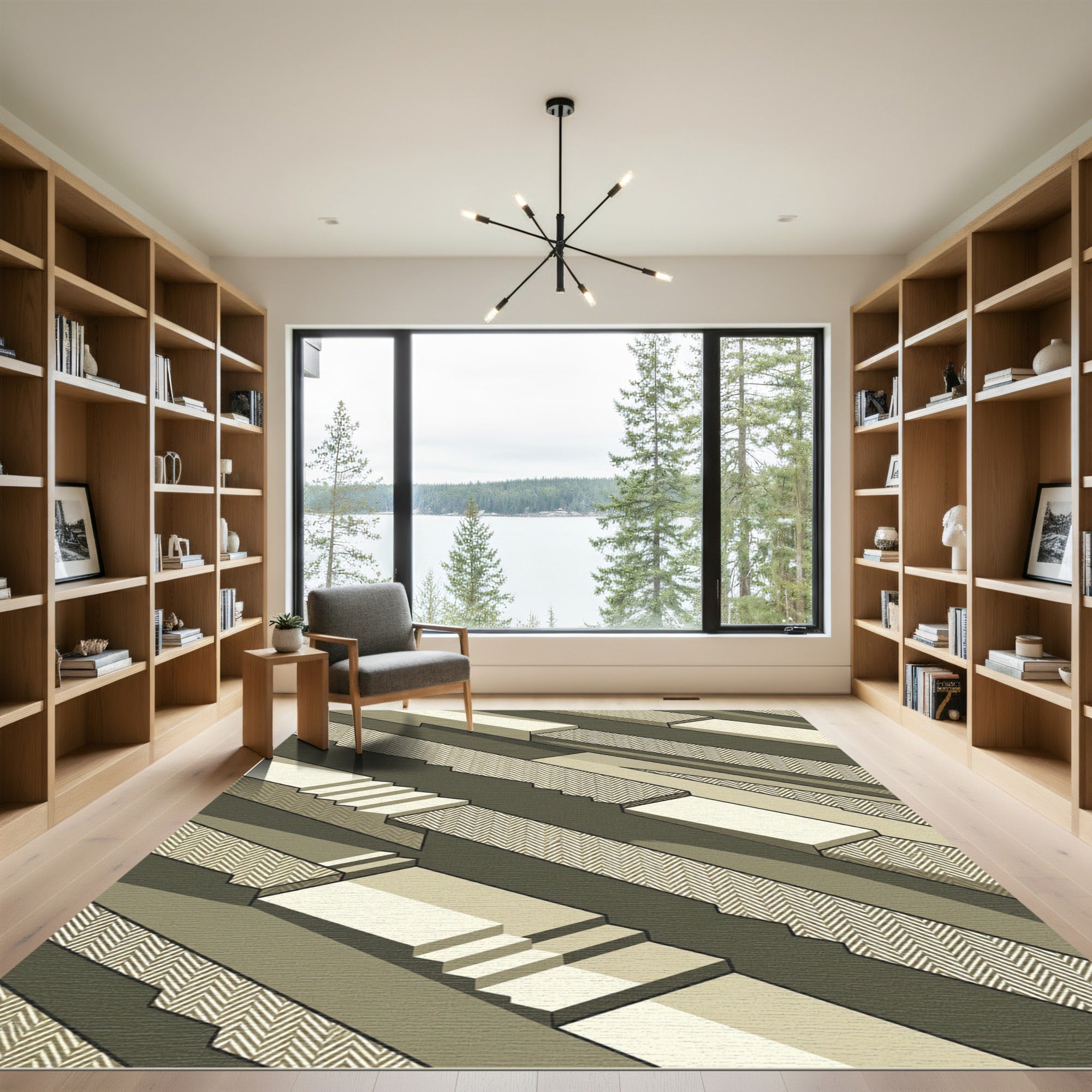 Monochromatic Geometric Stepped Motif Rug