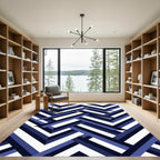 Geometric Navy Blue Herringbone Interwoven Rug