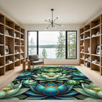 Golden Outline Teal Lotus Garden Rug