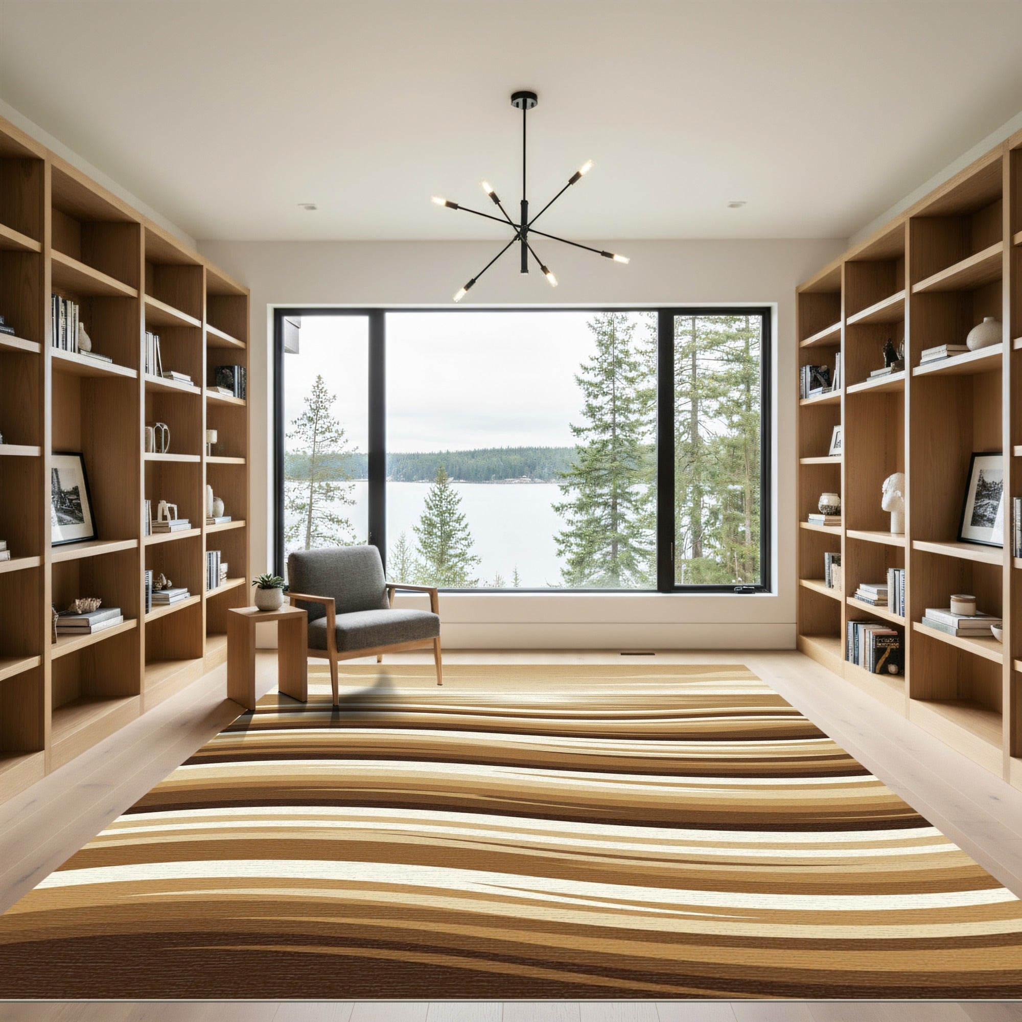 Minimalist Sepia Abstract Rolling Waves Rug