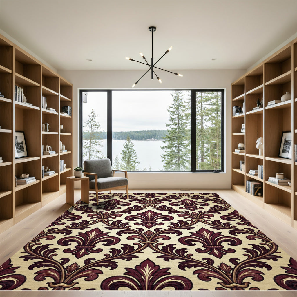 Rich Burgundy Fleur-de-lis Damask Rug