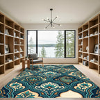 Teal Paisley Floral Damask Medallion Rug