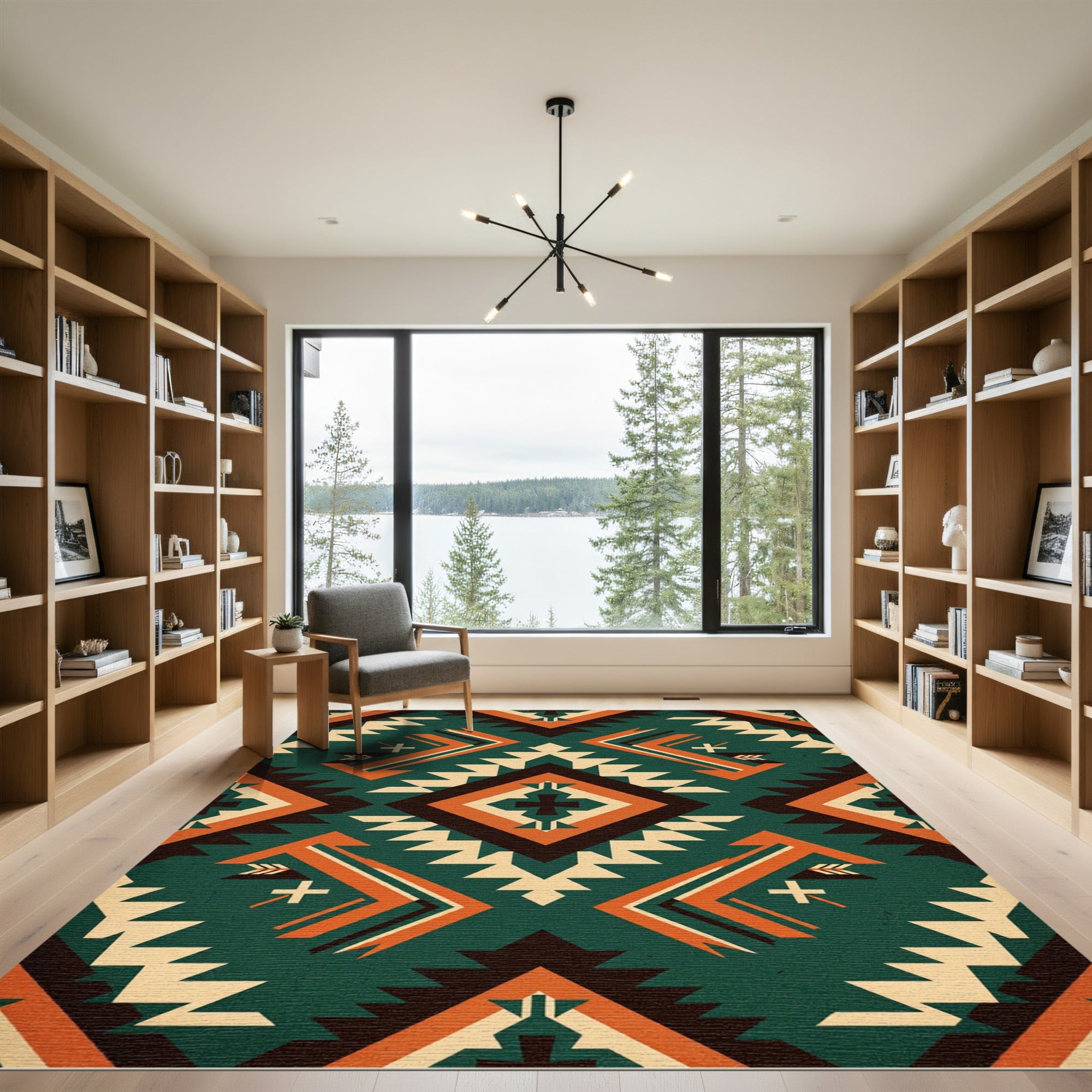 Teal Orange Geometric Navajo Inspired Rug