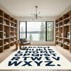 Navy Modern Alphabet Typographic Art Rug