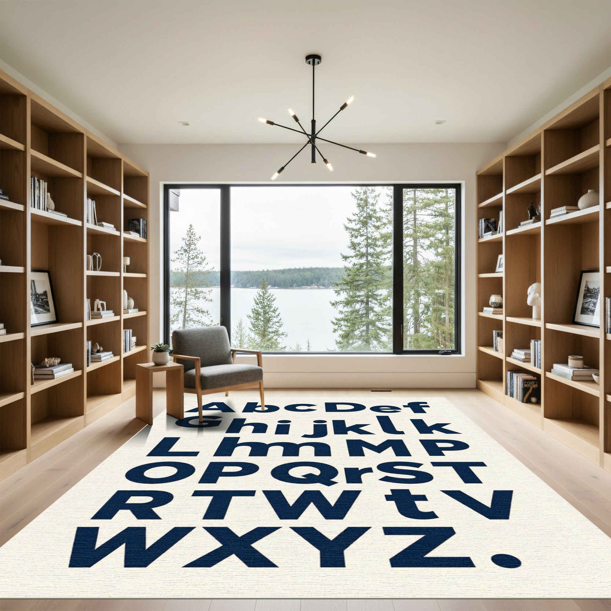 Navy Modern Alphabet Typographic Art Rug