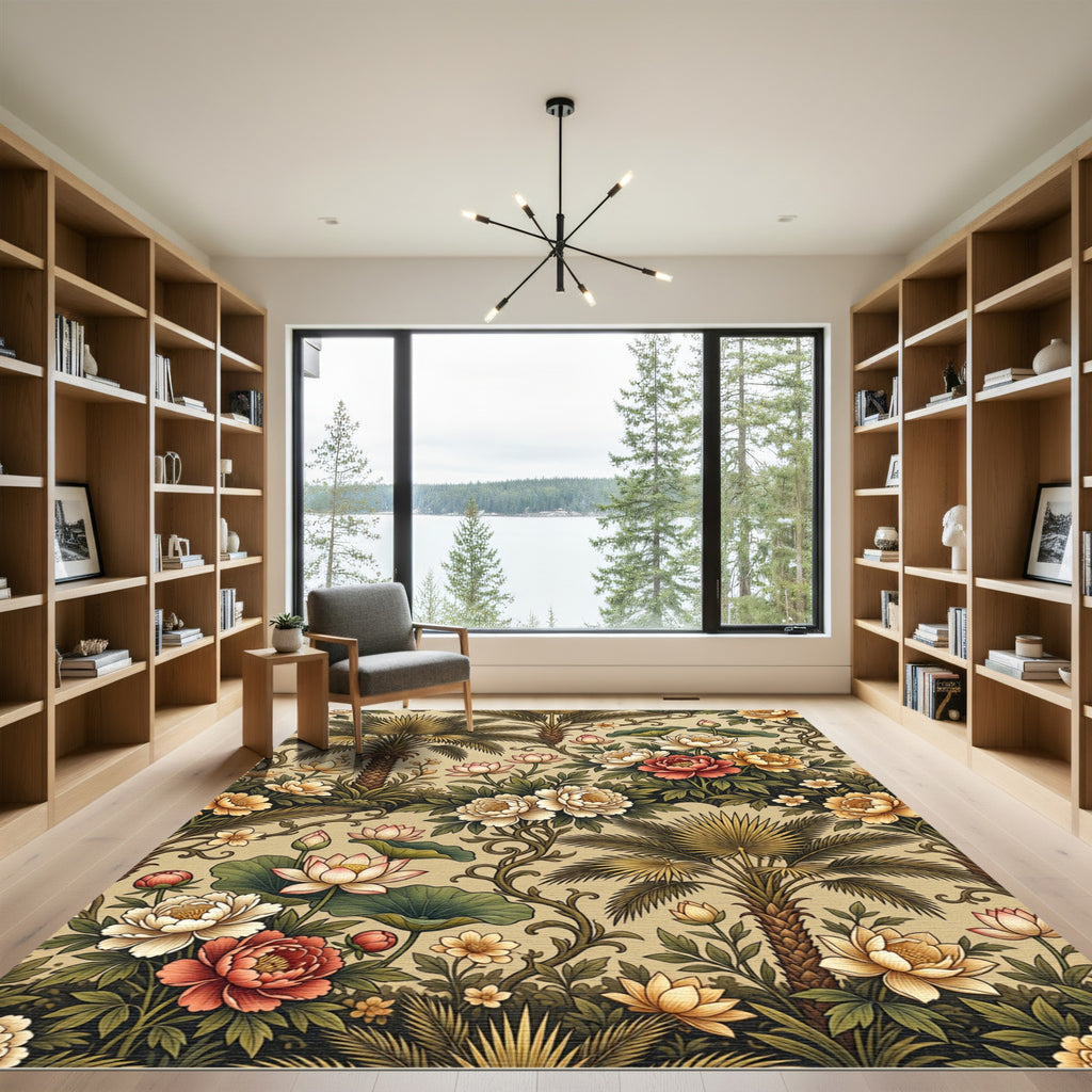 Tropical Floral Palm Tree Garden Rug