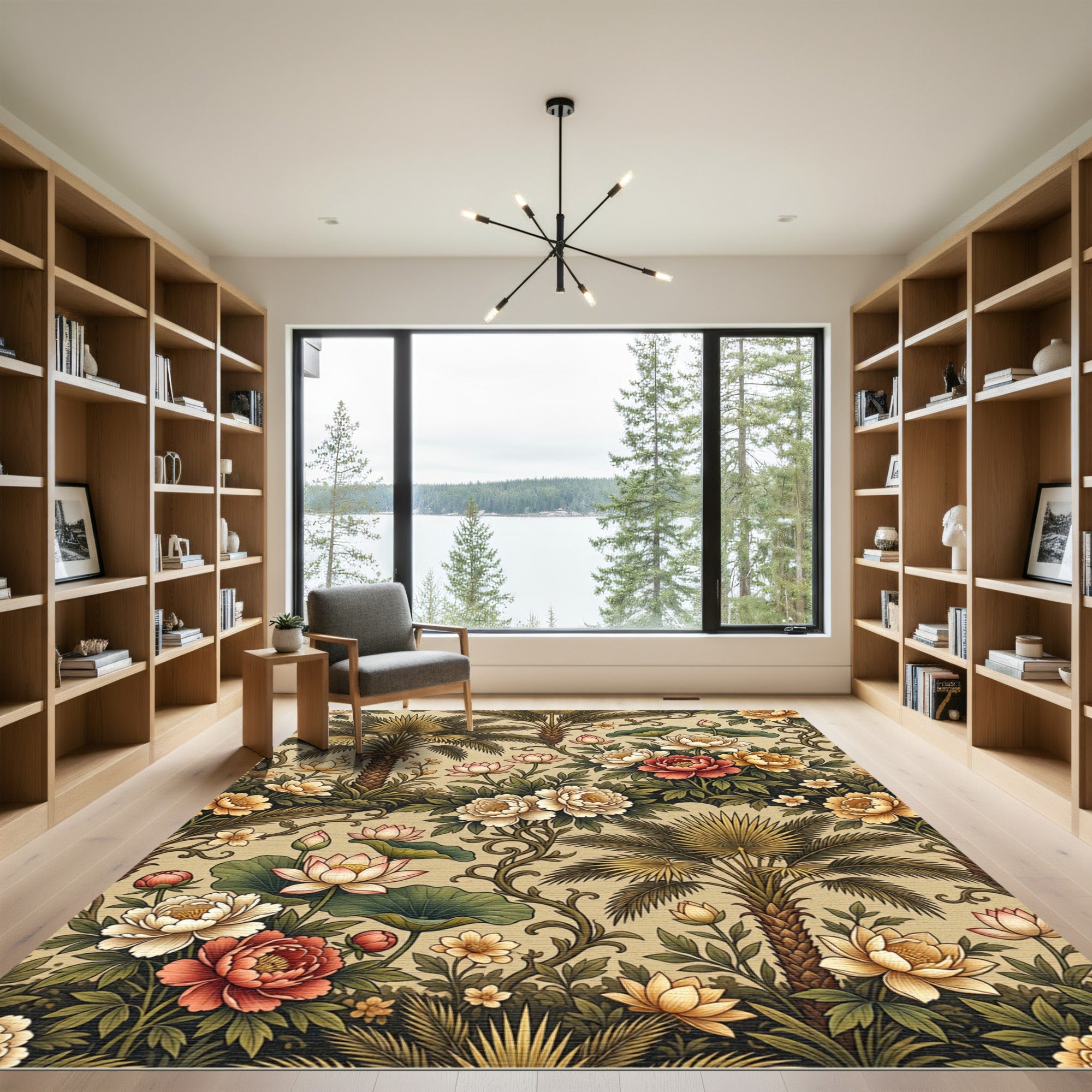 Tropical Floral Palm Tree Garden Rug