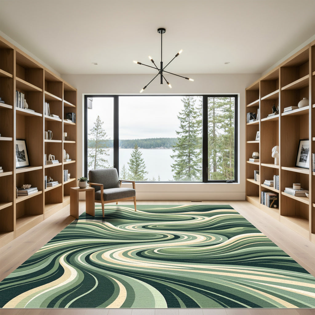 Earthy Sage Abstract Flowing Swirls Rug