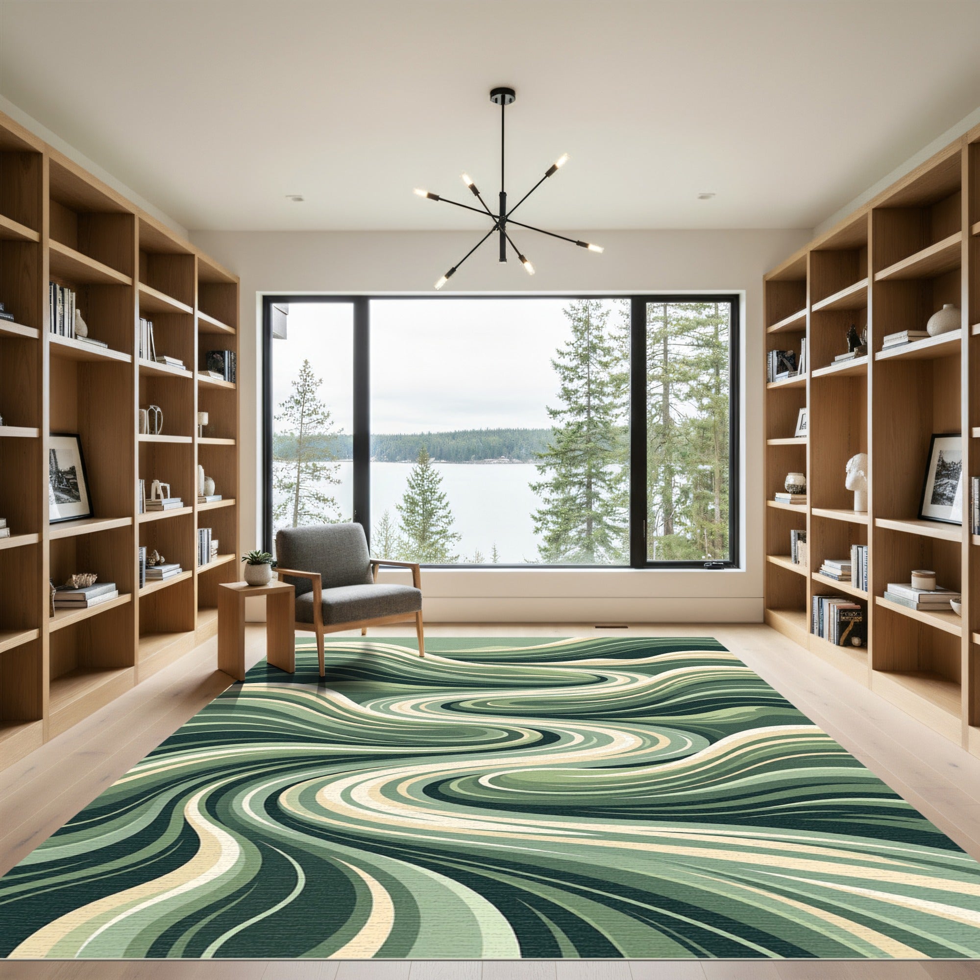 Earthy Sage Abstract Flowing Swirls Rug