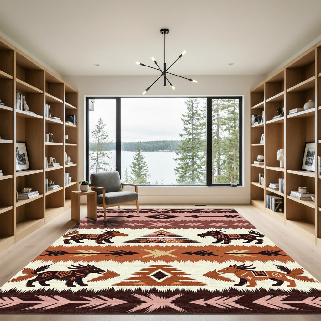 Rustic Brown Wolf Arrow Tribal Rug