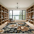 Creamy White Peony Floral Garden Rug