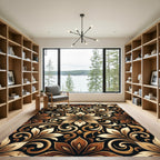 Golden Brown Floral Swirl Medallion Rug