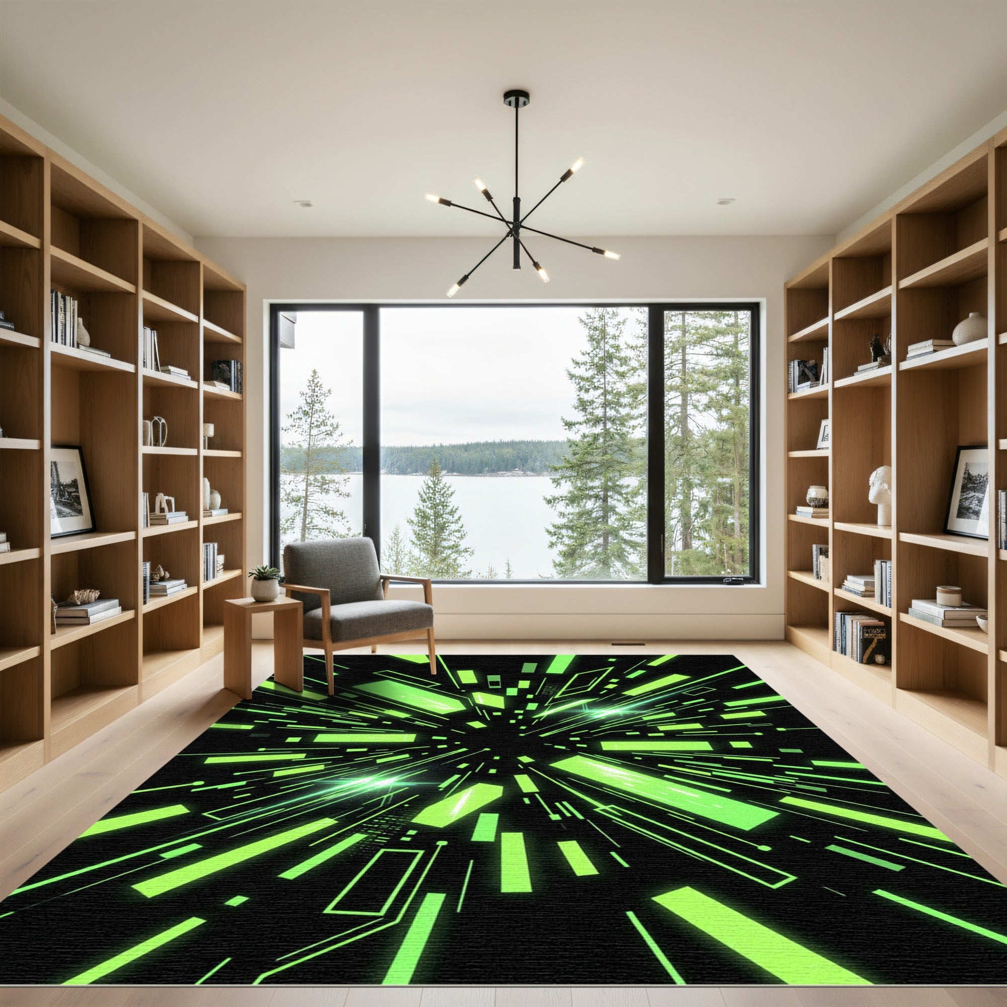 Neon Cybernetic Matrix Digital Stream Rug