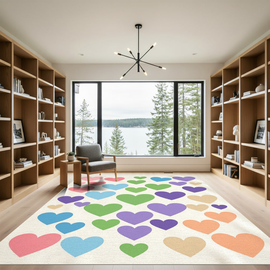 Playful Multicolored Hearts Scattered Art Area Rug